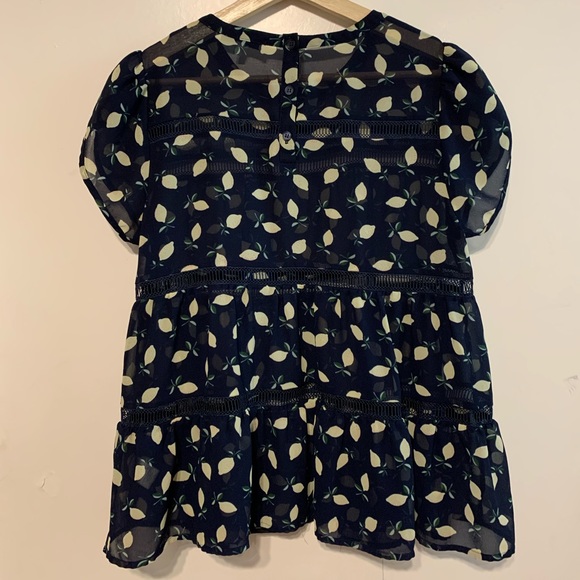 Ro & De Navy Lemon Print Swing Blouse Size S - Picture 4 of 8